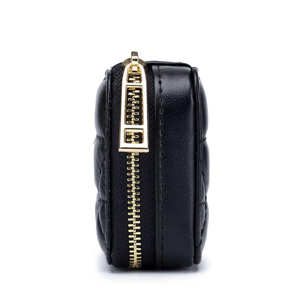 Genuine Leather Lipstick Bag with Mirror | Lingge Embossed - SAAVVY