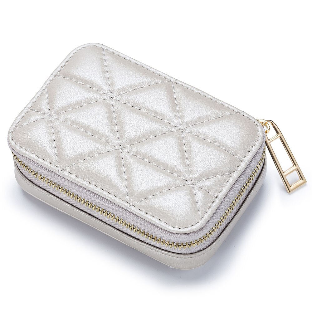 Genuine Leather Lipstick Bag with Mirror | Lingge Embossed - SAAVVY