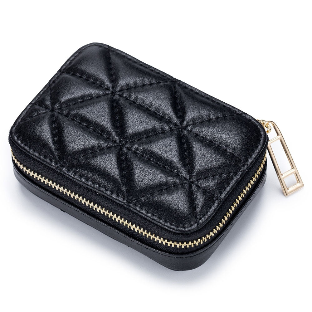Genuine Leather Lipstick Bag with Mirror | Lingge Embossed - SAAVVY