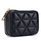Genuine Leather Lipstick Bag with Mirror | Lingge Embossed - SAAVVY