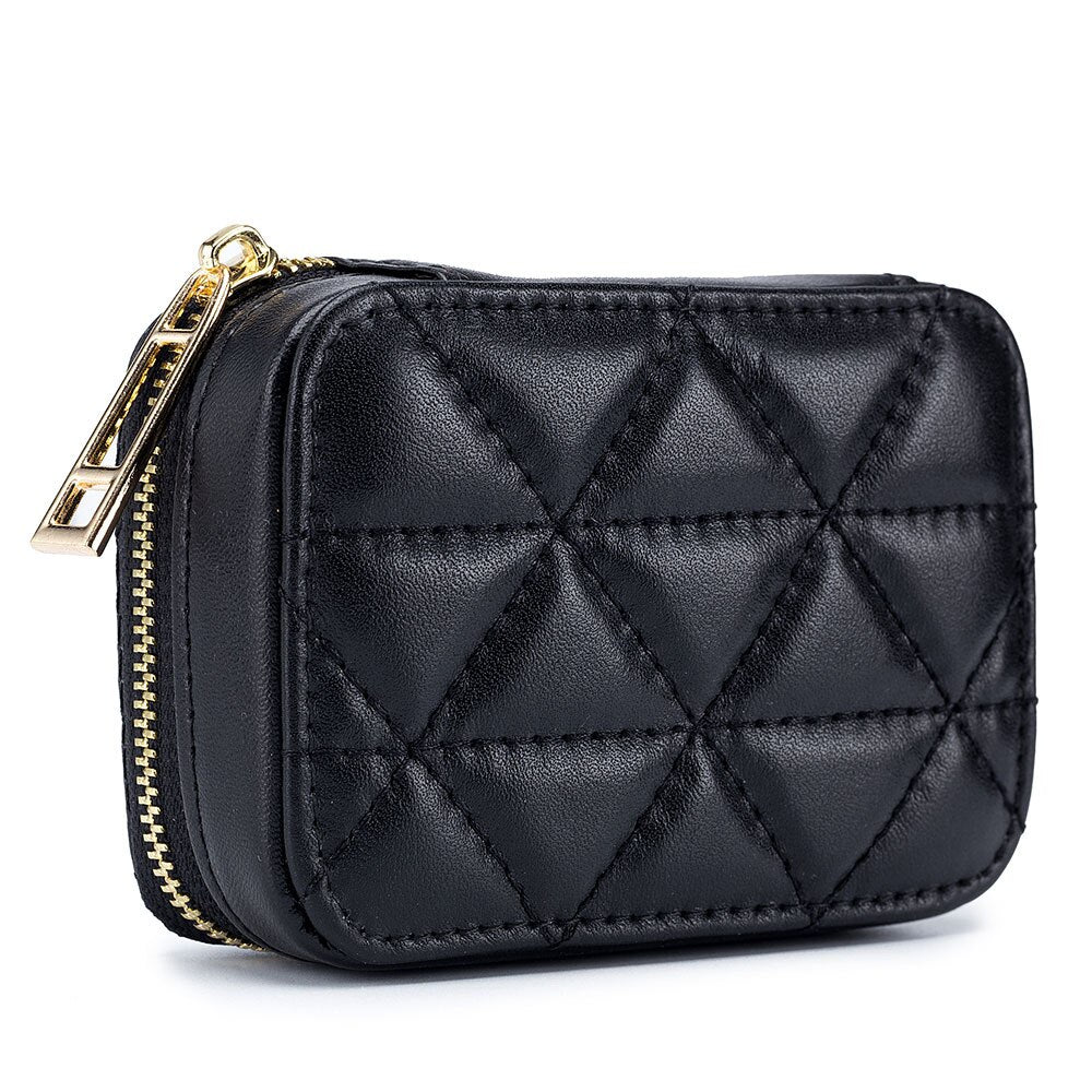 Genuine Leather Lipstick Bag with Mirror | Lingge Embossed - SAAVVY