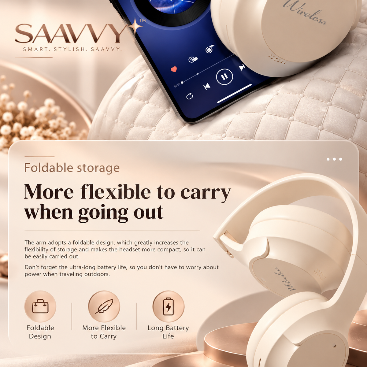 Wireless Bluetooth Headphones with Call Support - SAAVVY
