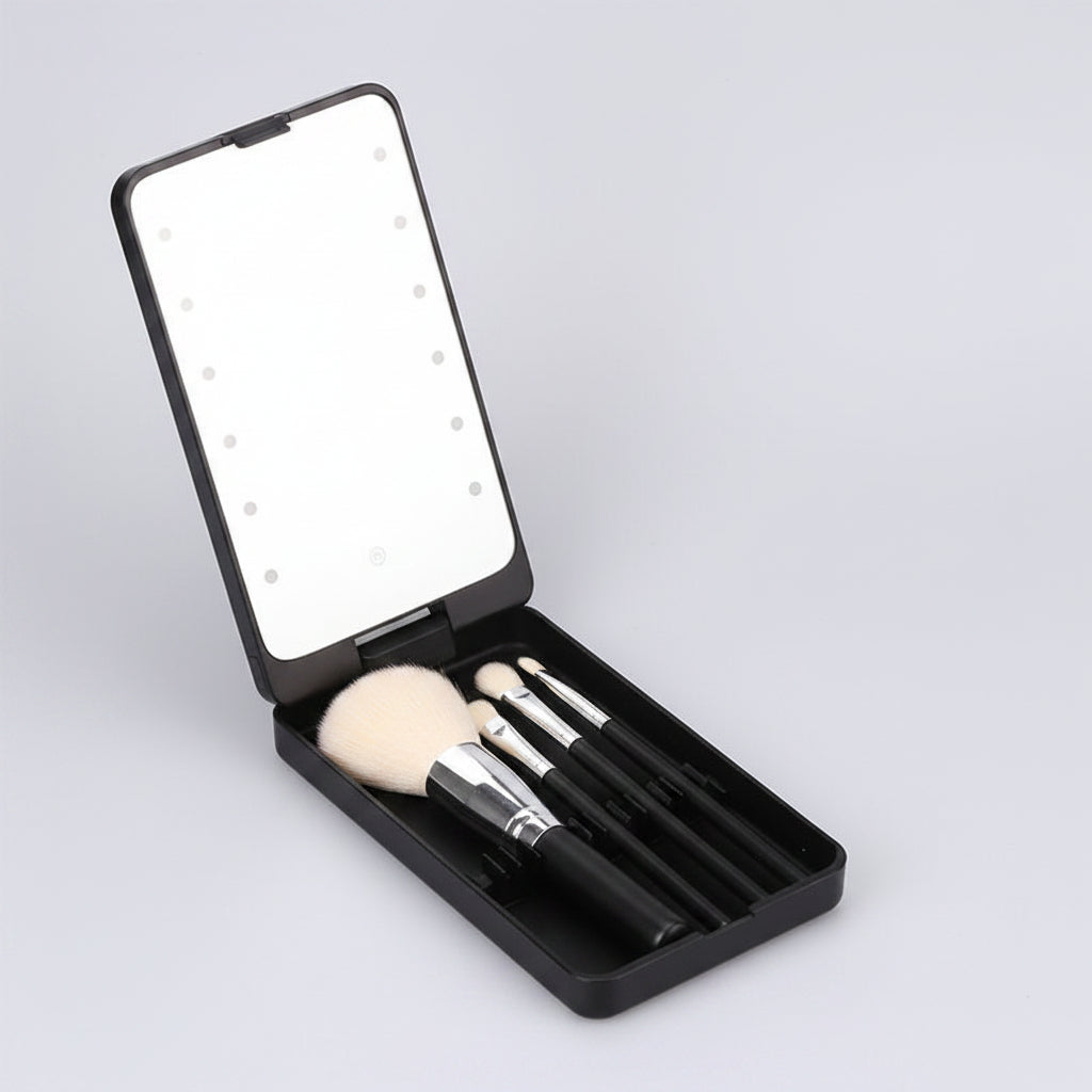 LED Rotating Makeup Mirror & Brush Holder - SAAVVY