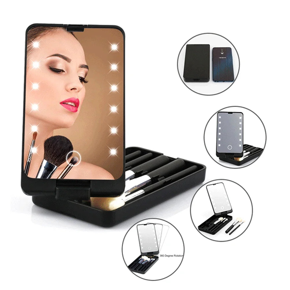 LED Rotating Makeup Mirror & Brush Holder - SAAVVY