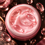 A beauty editorial-style ad featuring an open moisturizer container and aerial shot of capsule in cream