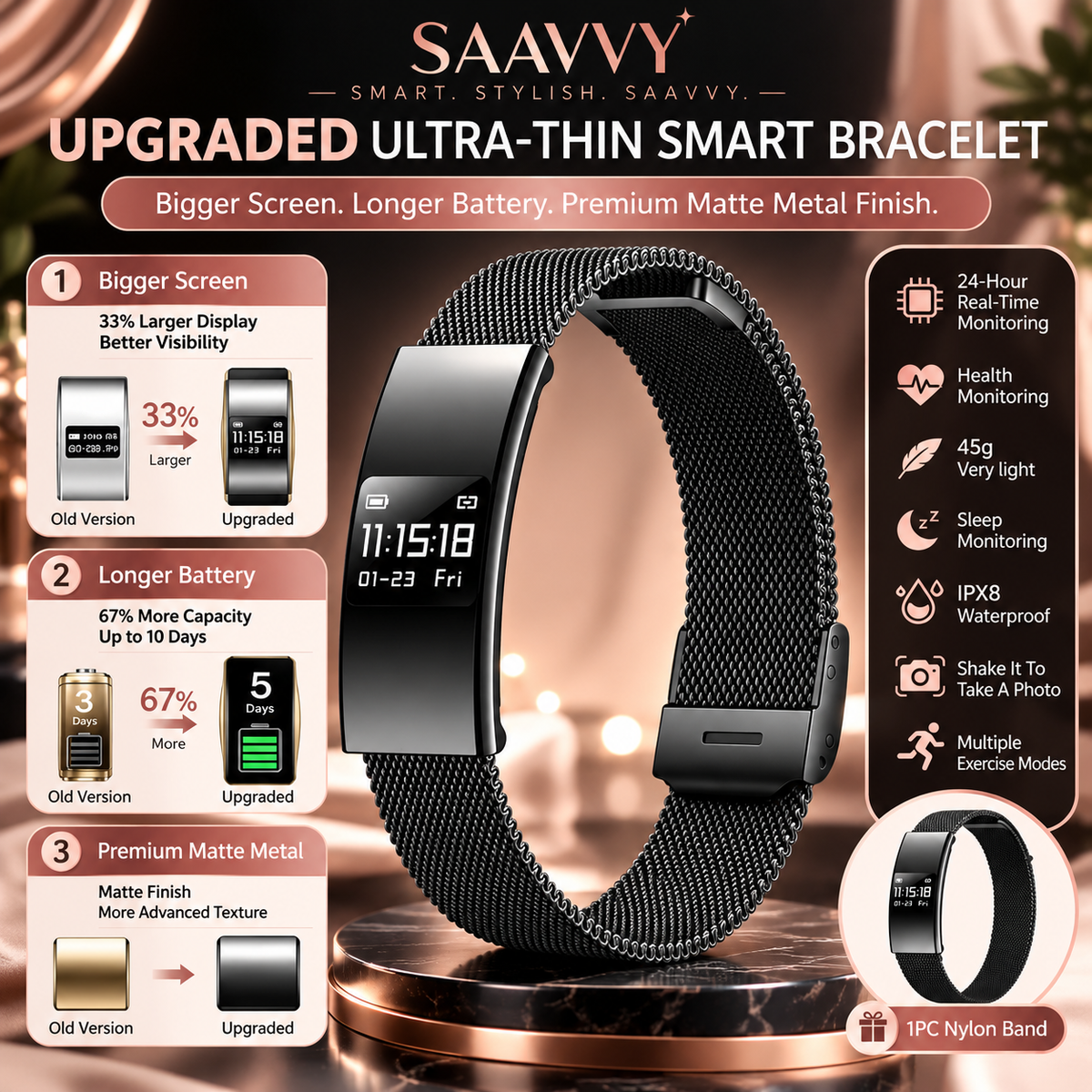 SAAVVY B8 SmartFit™ Fitness Bracelet - SAAVVY