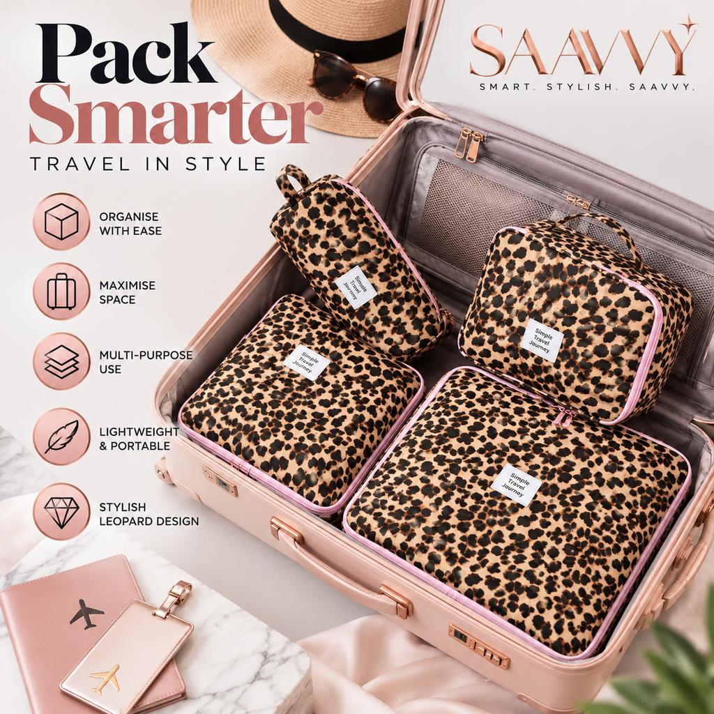 SAAVVY Luxe Leopard 4-Piece Travel Organizer Set - SAAVVY