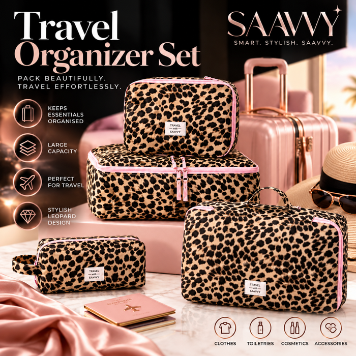 SAAVVY Luxe Leopard 4-Piece Travel Organizer Set - SAAVVY