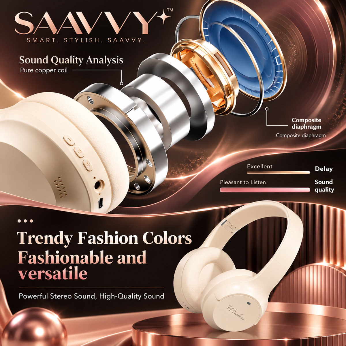 Wireless Bluetooth Headphones with Call Support - SAAVVY