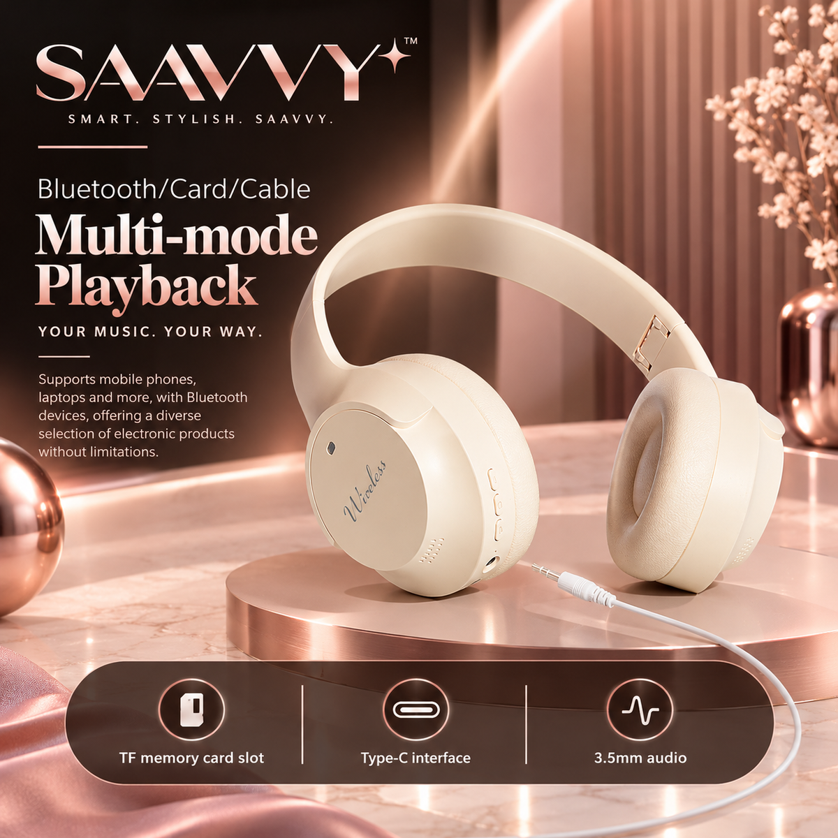 Wireless Bluetooth Headphones with Call Support - SAAVVY